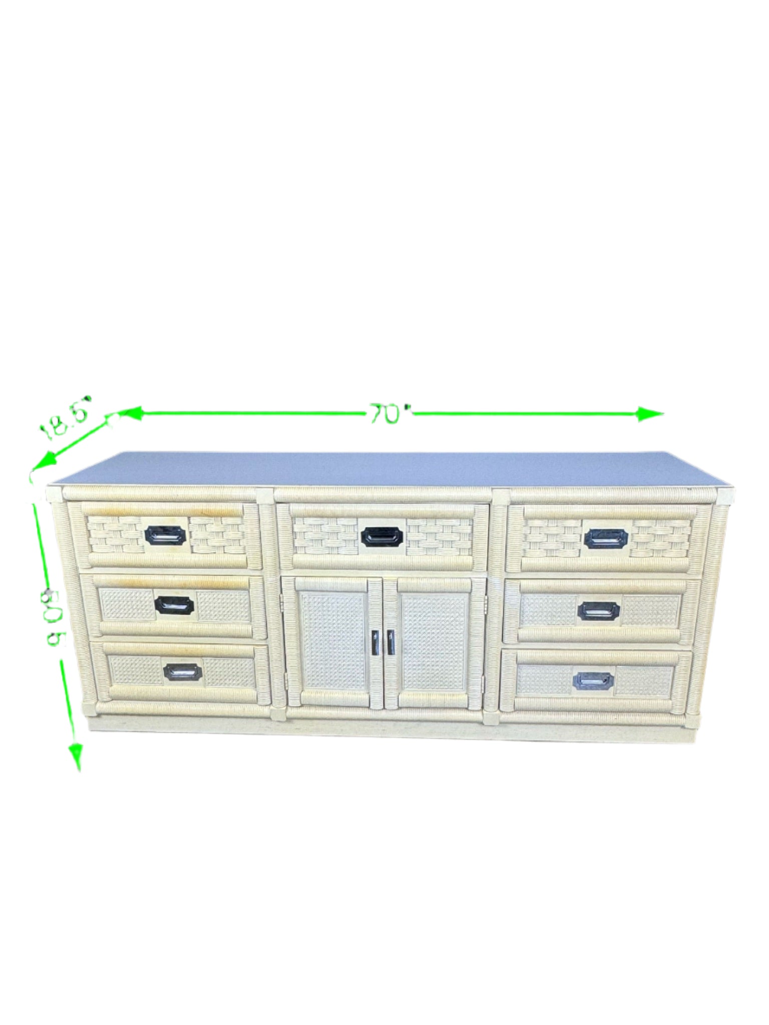 Vintage Dixie Wicker Weave Campaigne Syle Credenza - Available for Custom Lacquer