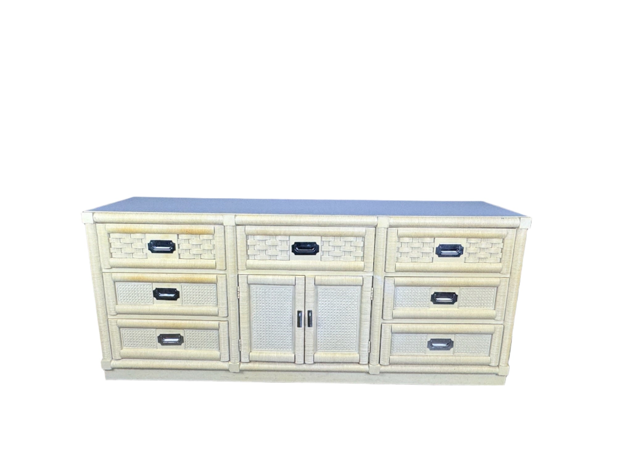 Vintage Dixie Wicker Weave Campaigne Syle Credenza - Available for Custom Lacquer