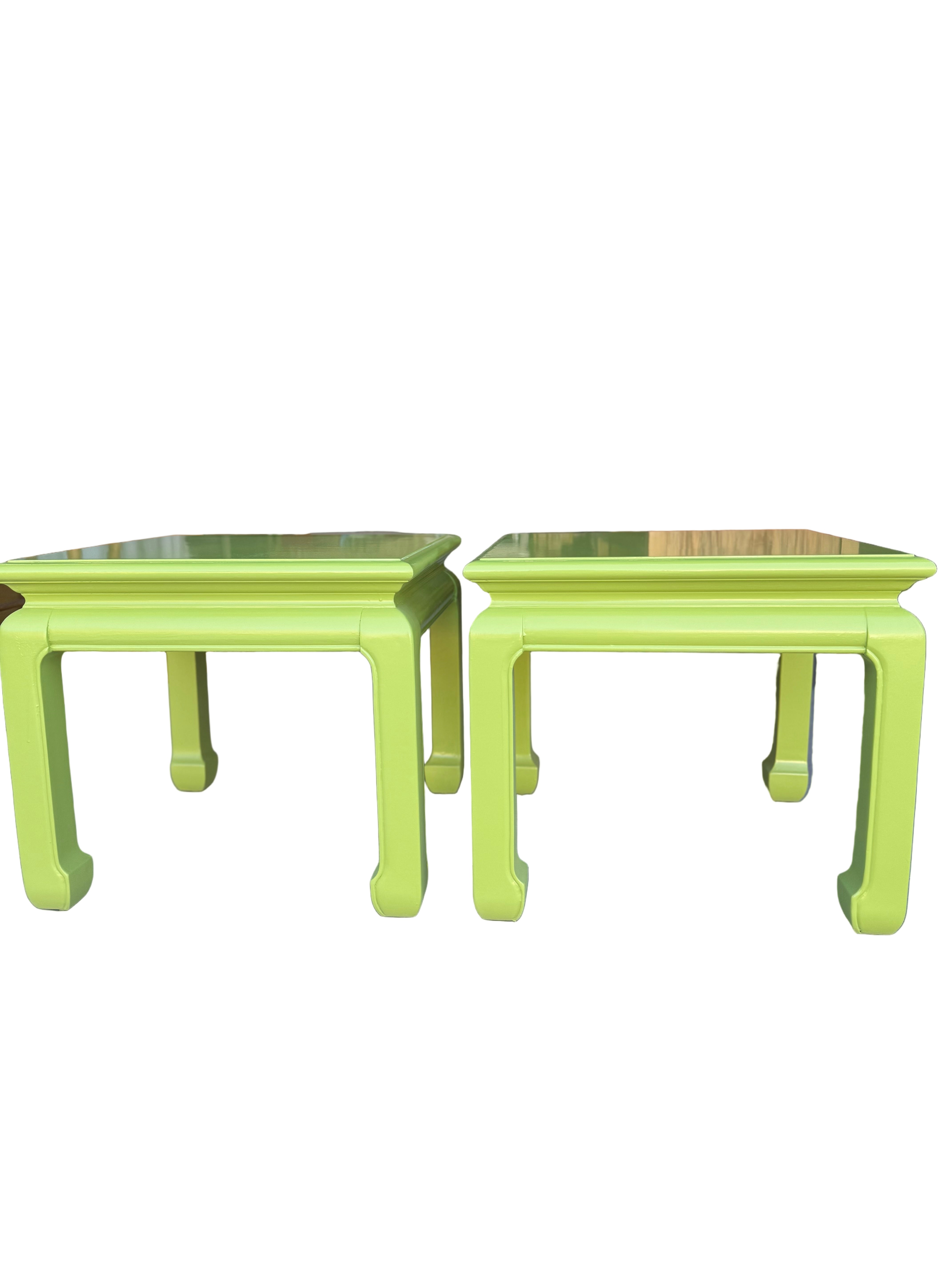 Pair of Ming-Style Tables Lacquered in High Gloss Chartreuse
