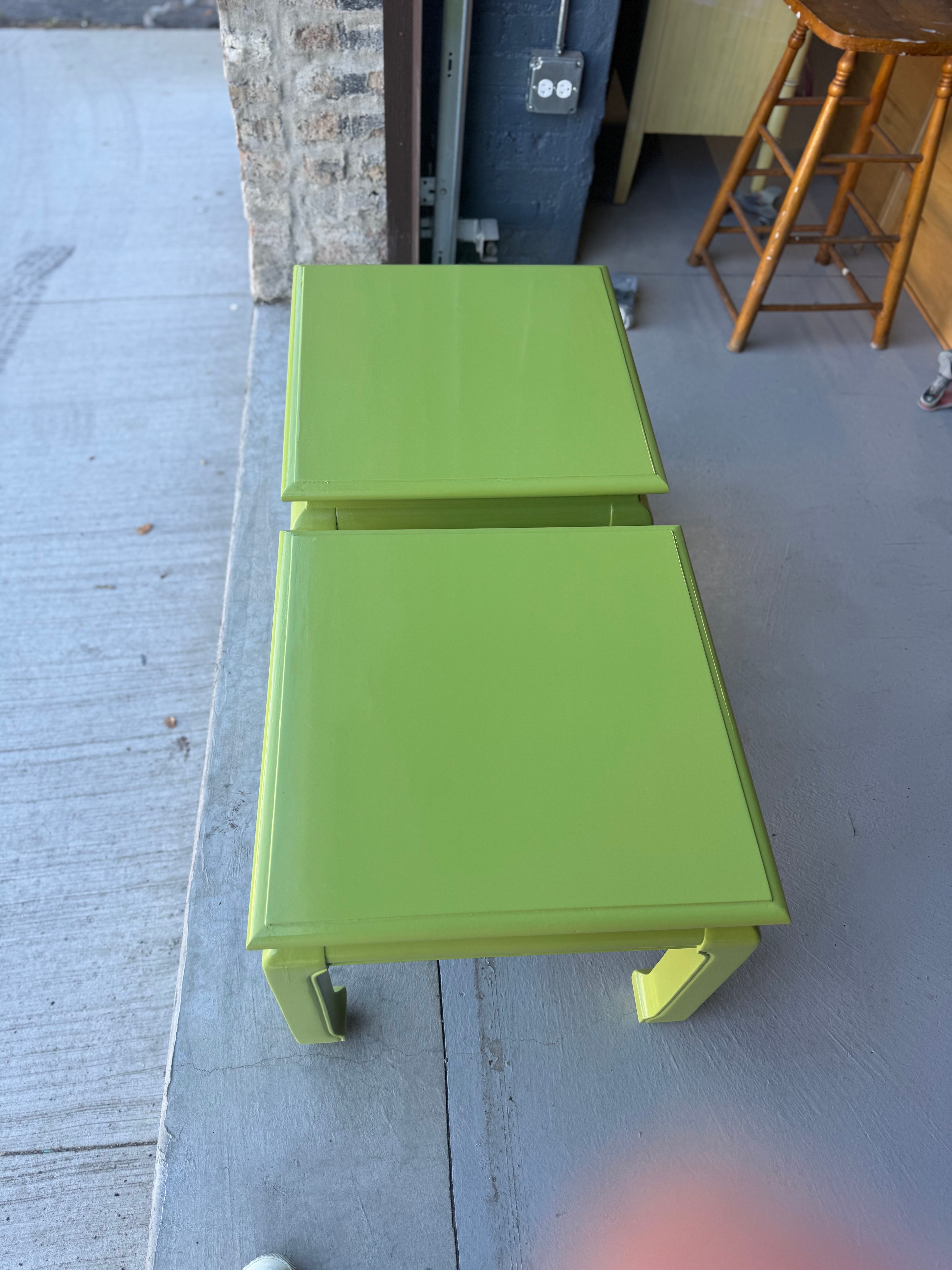 Pair of Ming-Style Tables Lacquered in High Gloss Chartreuse