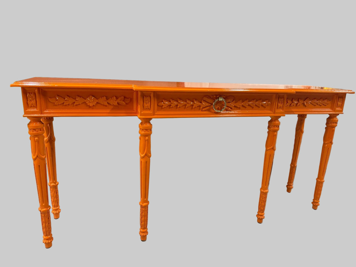 Vintage Console Table Lacquered in Hermes Orange - Ready to Ship