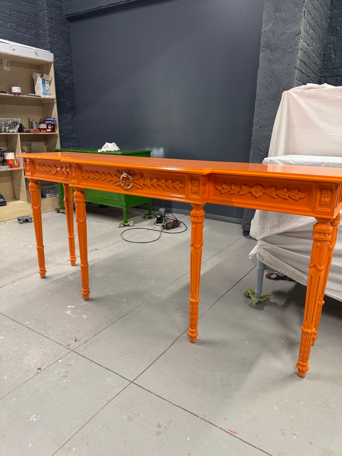 Vintage Console Table Lacquered in Hermes Orange - Ready to Ship