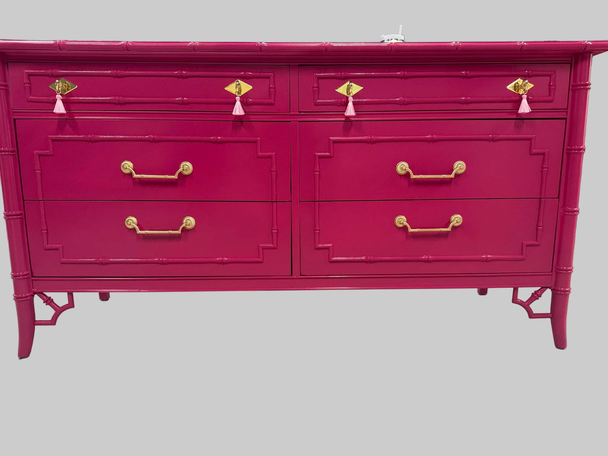 Rare 6 Drawer Dresser by Thomasville - Lacquered in High Gloss Pink