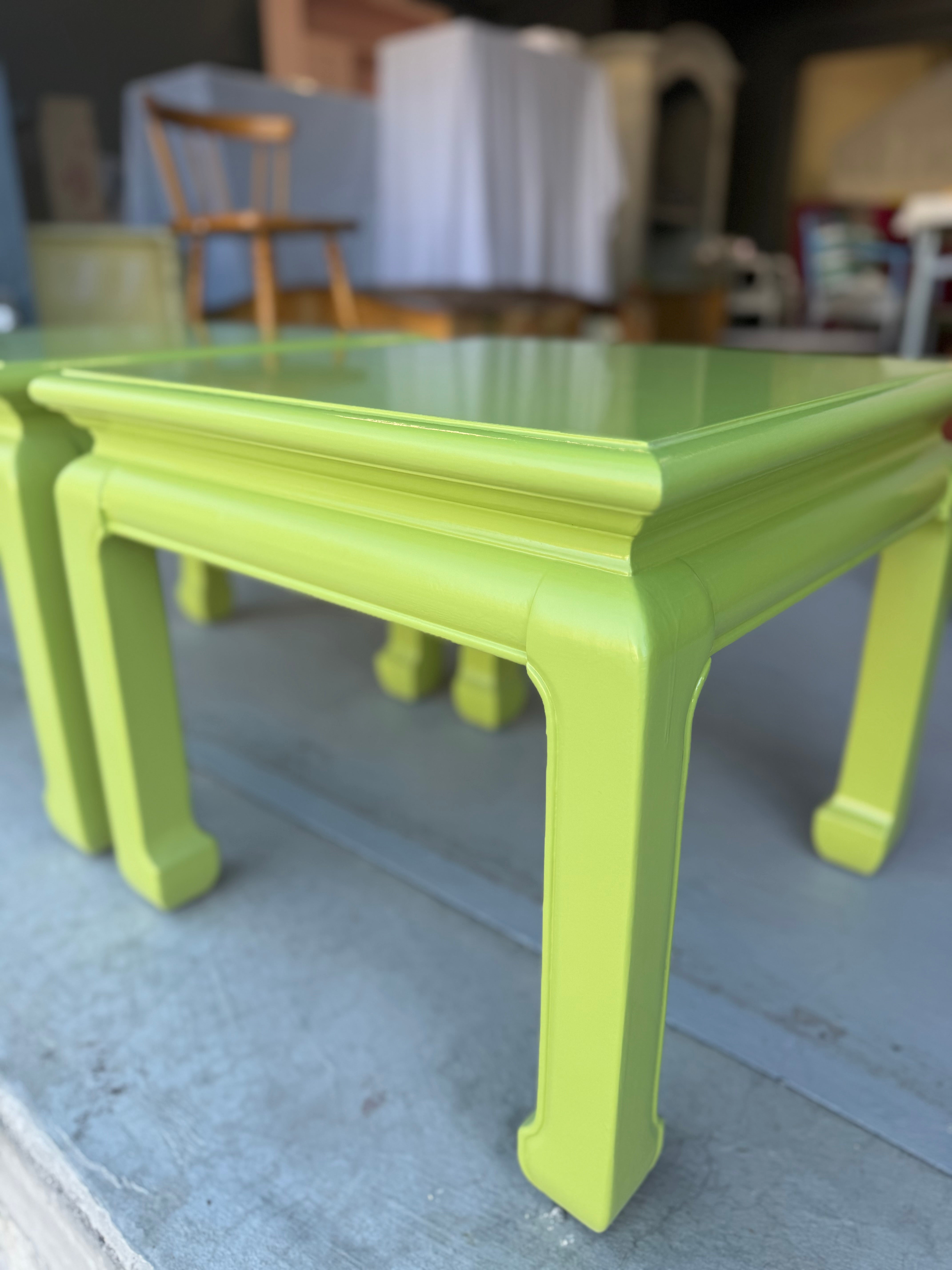 Pair of Ming-Style Tables Lacquered in High Gloss Chartreuse