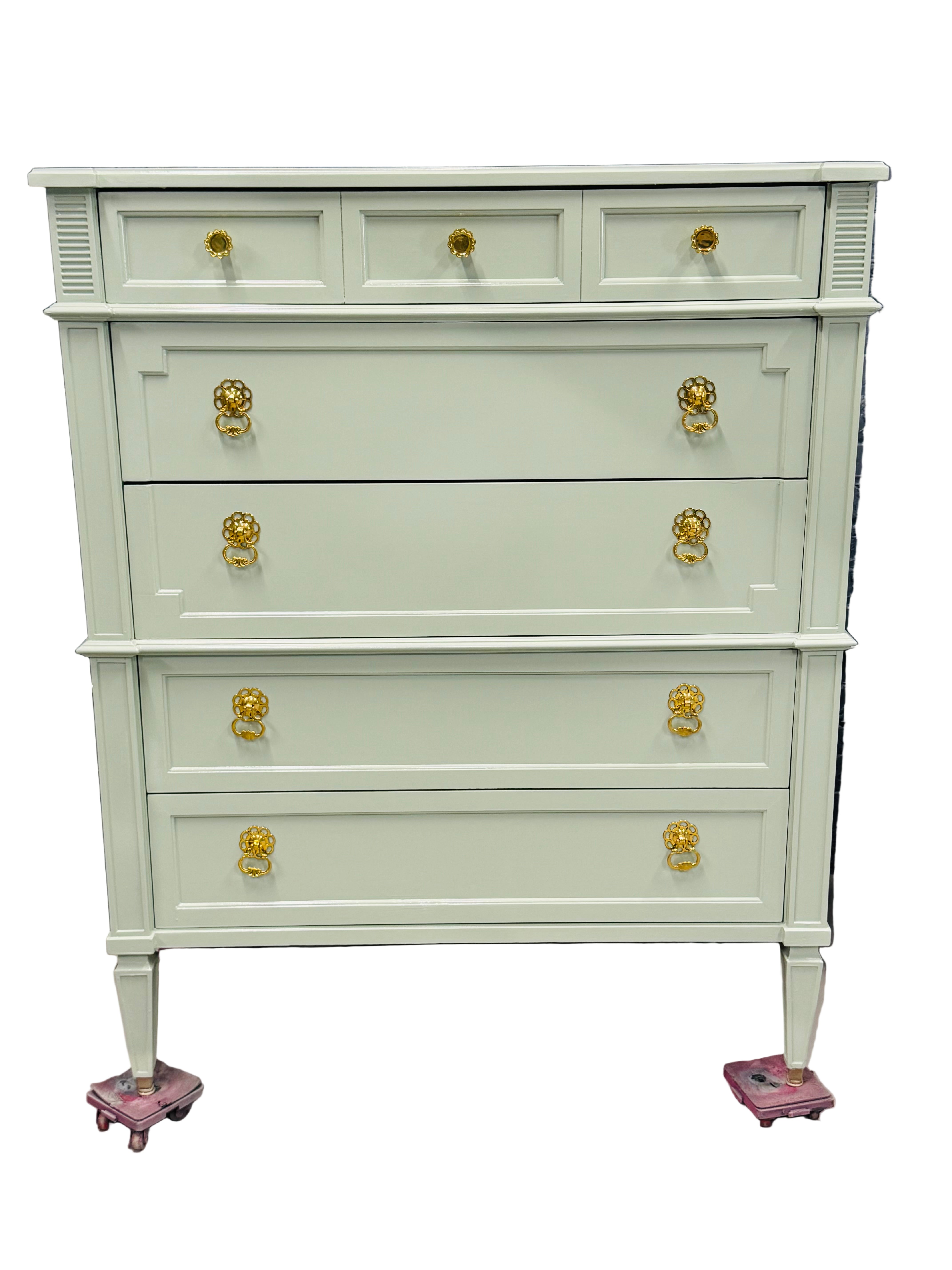 Drexel Highboy Dresser Lacquered in Mint Green
