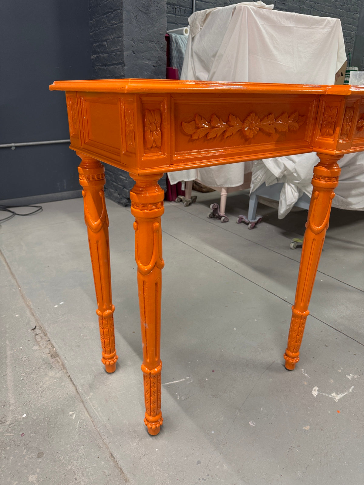 Vintage Console Table Lacquered in Hermes Orange - Ready to Ship