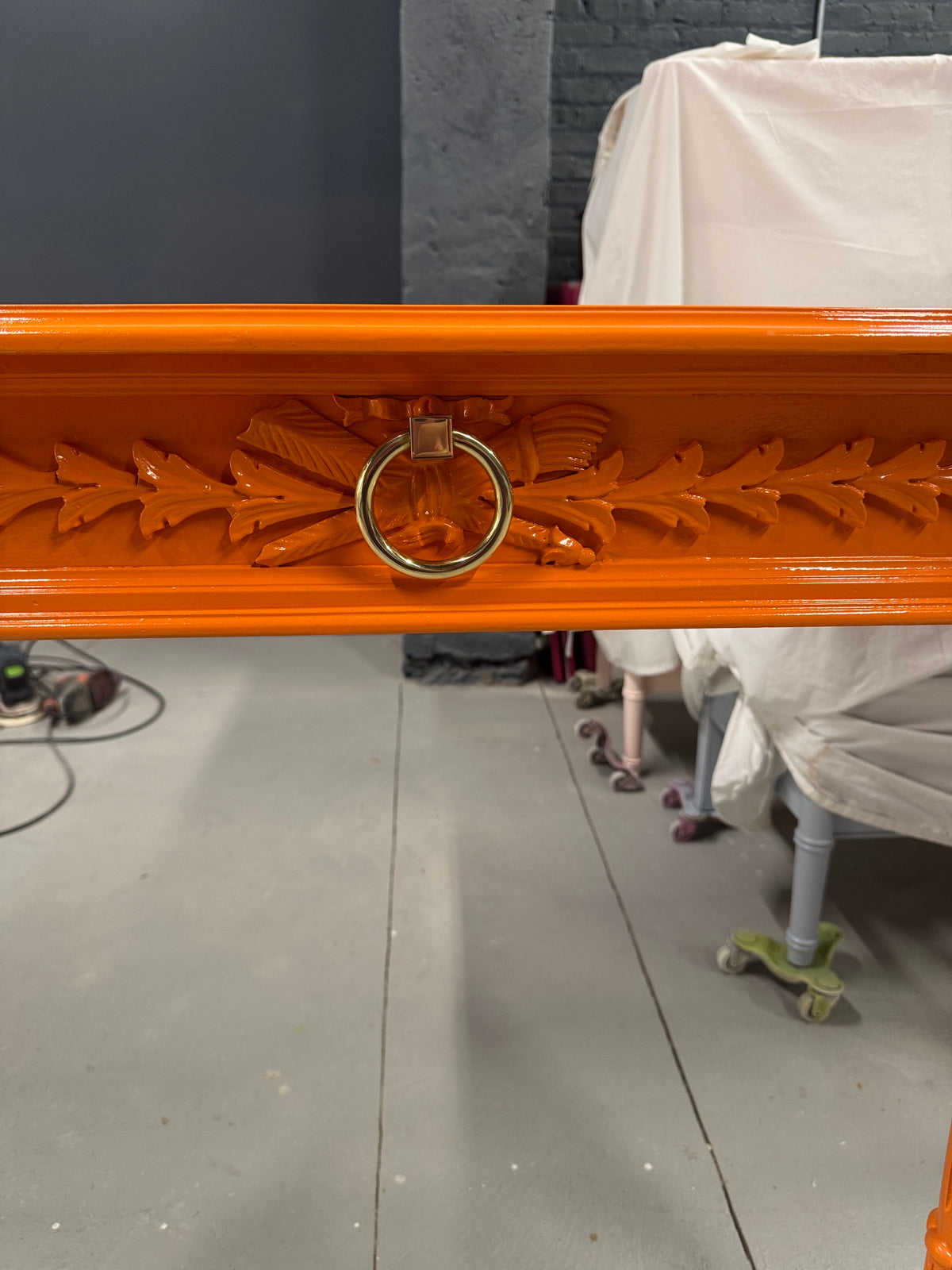 Vintage Console Table Lacquered in Hermes Orange - Ready to Ship