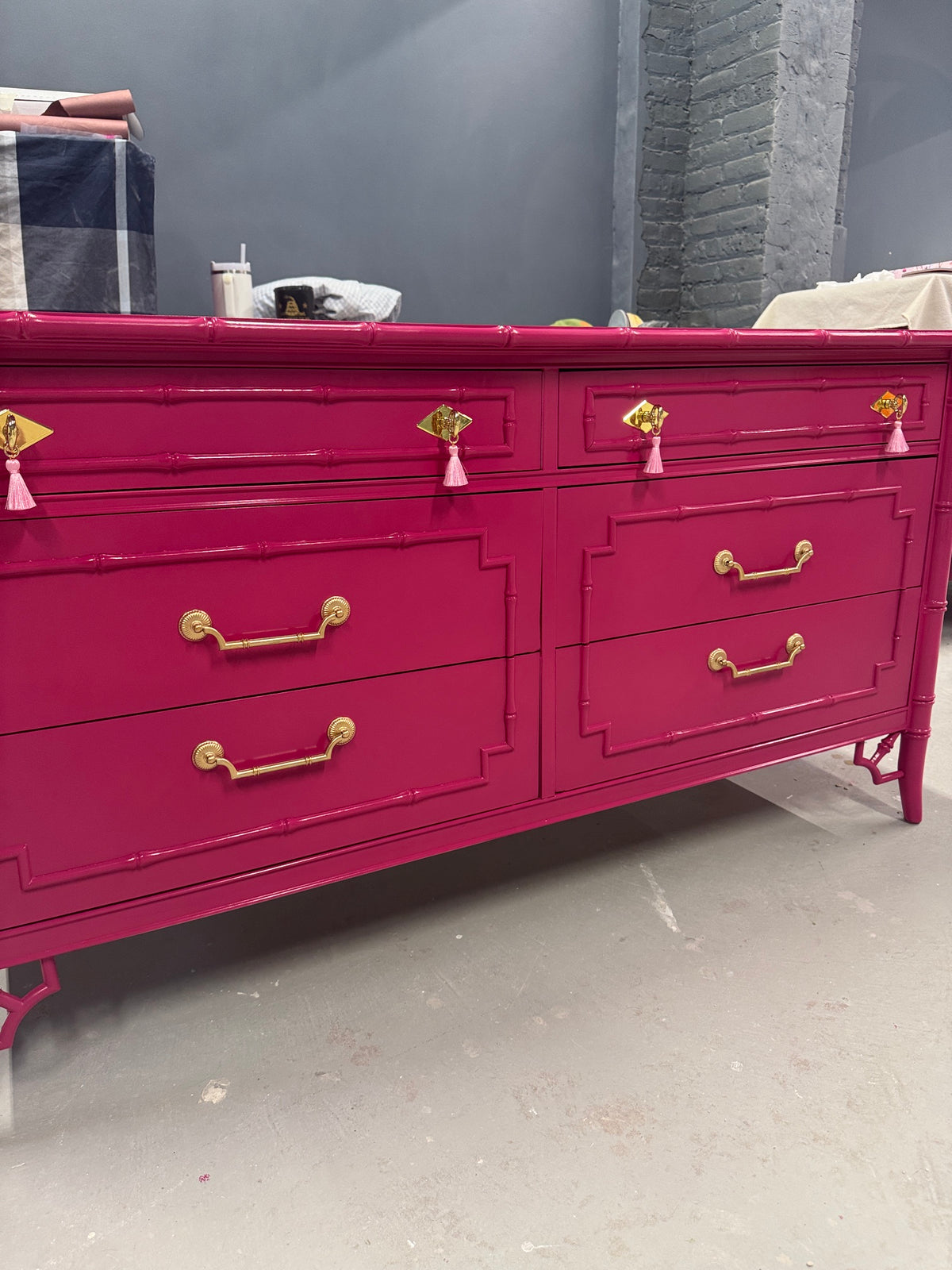 Rare 6 Drawer Dresser by Thomasville - Lacquered in High Gloss Pink