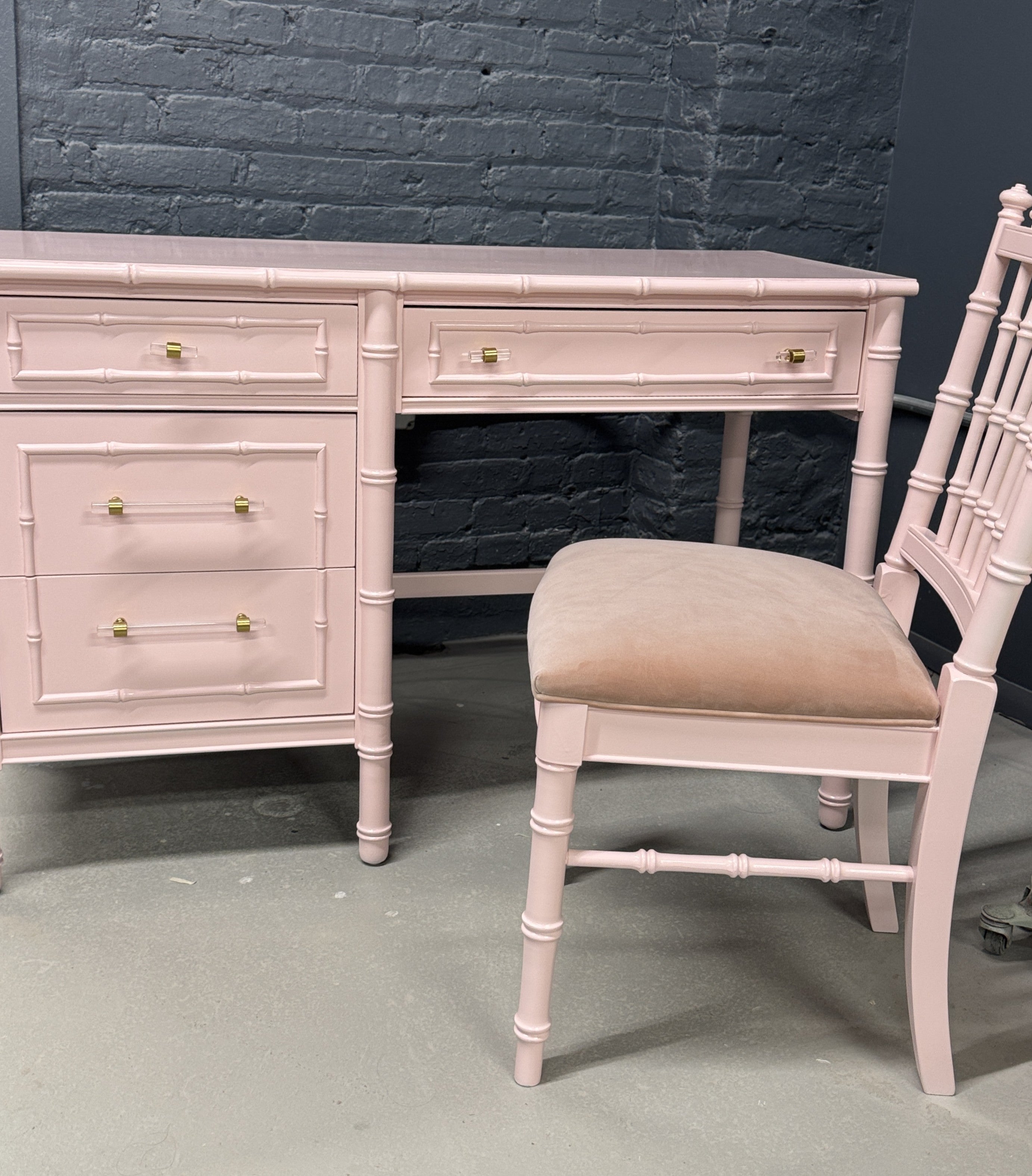 Rare Vintage Thomasville Faux Bamboo Desk & Chair - Ready to Ship!