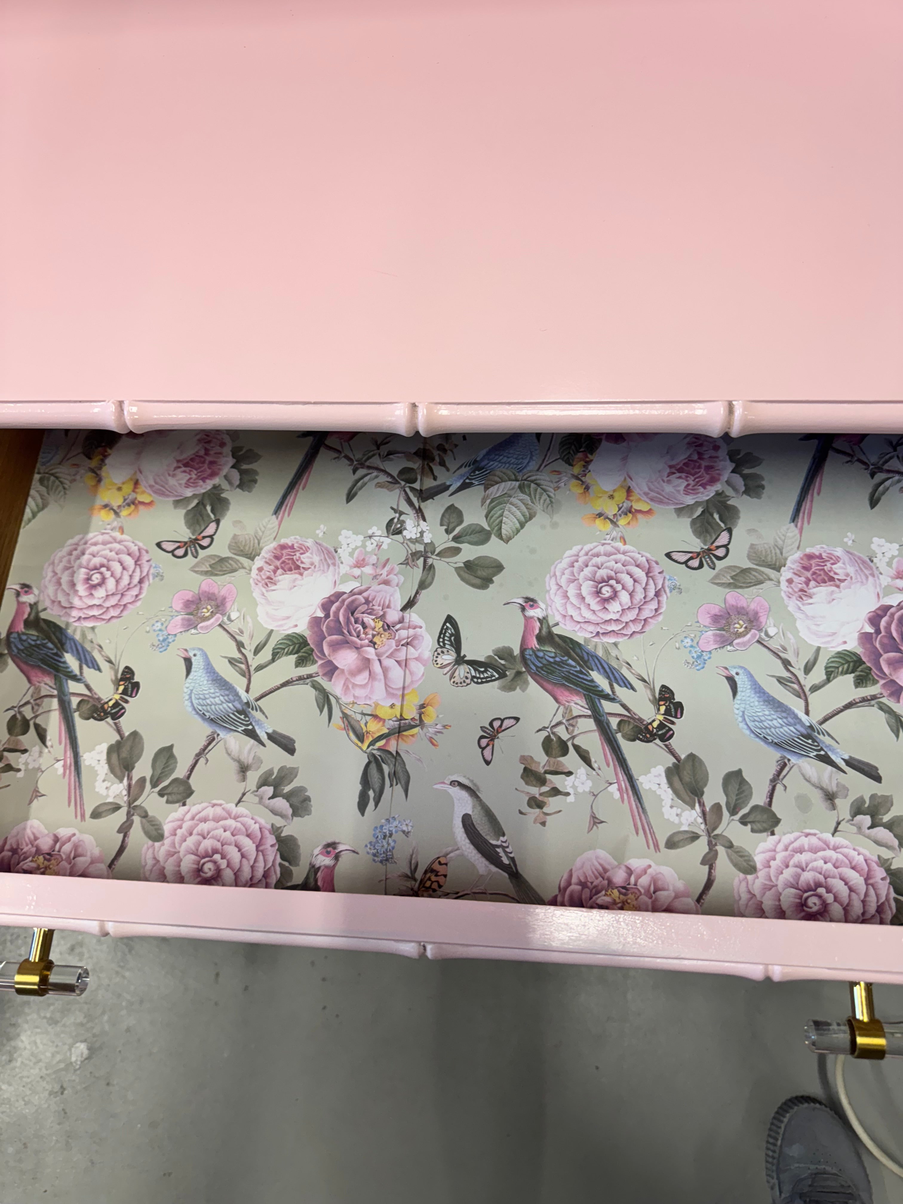 Vintage Thomasville Faux Bamboo Desk and Hutch - Lacquered in Pink